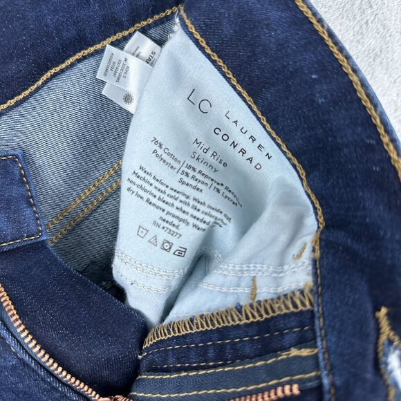 LC Lauren Conrad Mid Rise Skinny Jeans Womens Size 2 Dark Wash Blue - Picture 6 of 12